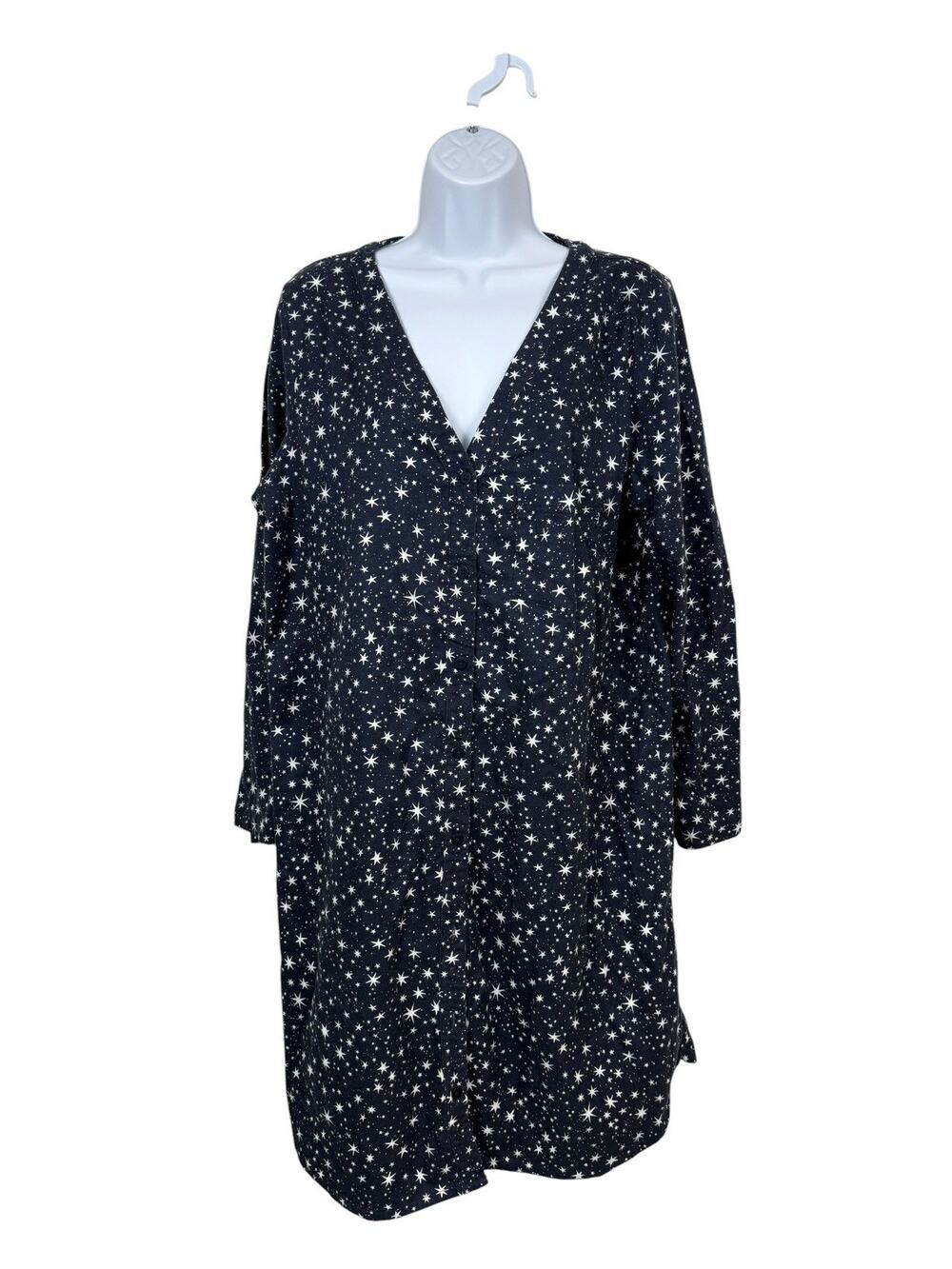 Garnet Hill Pajamas Womens L Blue Stars Organic Cotton Heritage Flannel Gown
